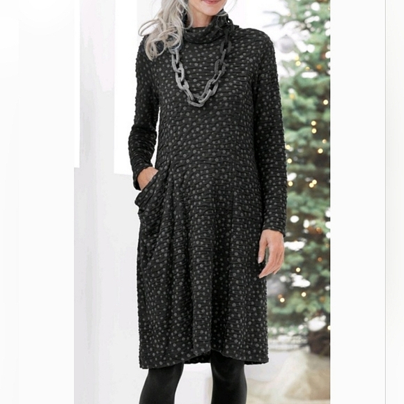 Lisa Bayne Gabrielle Dress Black Gray Long Sleeve Cowl Neck Sweater Dress Size S - Picture 12 of 12